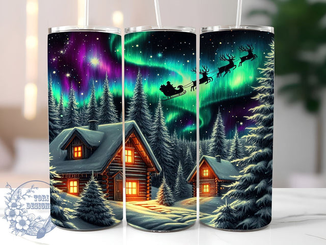 Santa's Sleigh Tumbler Wrap, Santa Claus Design, Reindeer Tumbler, 20oz Sublimation Tumbler, Northern Lights Tumbler Wrap, Holiday Drinkware, Christmas Sublimation Design Sublimation ToriDesigns 