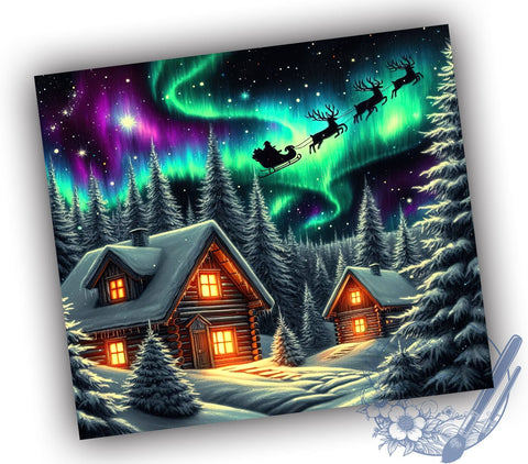 Santa's Sleigh Tumbler Wrap, Santa Claus Design, Reindeer Tumbler, 20oz Sublimation Tumbler, Northern Lights Tumbler Wrap, Holiday Drinkware, Christmas Sublimation Design Sublimation ToriDesigns 