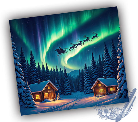 Santa's Sleigh Tumbler Wrap, Santa Claus Design, Reindeer Tumbler, 20oz Sublimation Tumbler, Northern Lights Tumbler Wrap, Holiday Drinkware, Christmas Sublimation Design Sublimation ToriDesigns 