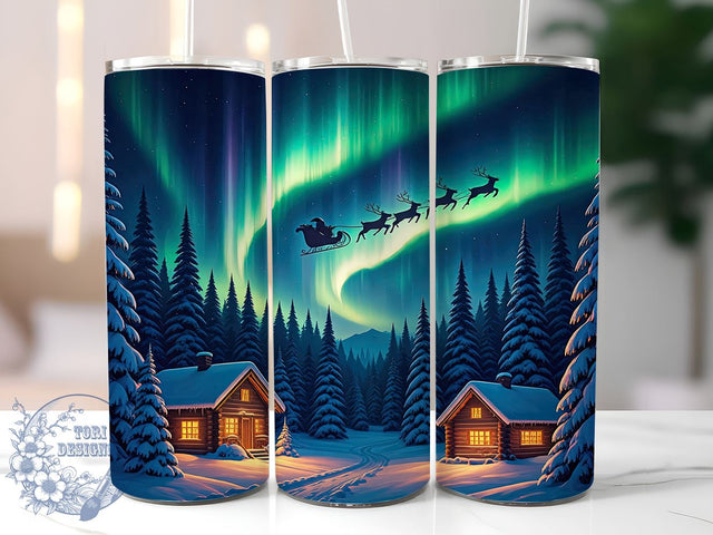 Santa's Sleigh Tumbler Wrap, Santa Claus Design, Reindeer Tumbler, 20oz Sublimation Tumbler, Northern Lights Tumbler Wrap, Holiday Drinkware, Christmas Sublimation Design Sublimation ToriDesigns 