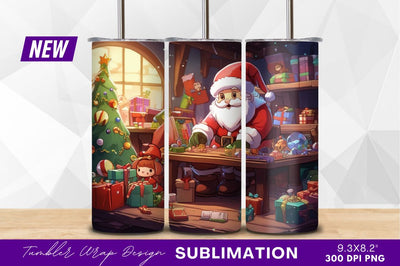 Santas Workshop Cartoon Scene Festive Holiday Sublimation Regulrcrative 