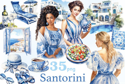 Santorini Clipart | Summer Vacation PNG Bundle SVG GlamArtZhanna 
