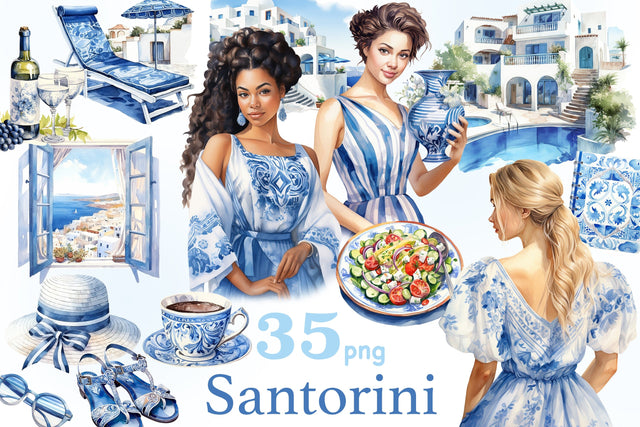 Santorini Clipart | Summer Vacation PNG Bundle SVG GlamArtZhanna 