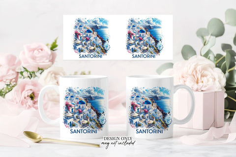 Santorini Mug Sublimation PNG Greek Island Full Wrap Sublimation BijouBay 