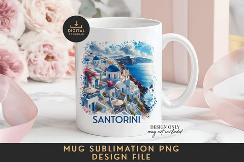 Santorini Mug Sublimation PNG Greek Island Full Wrap Sublimation BijouBay 