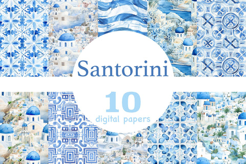 Santorini Seamless Pattern | Travel Digital Paper Digital Pattern GlamArtZhanna 