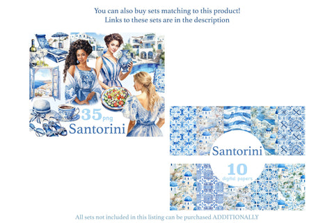 Santorini Seamless Pattern | Travel Digital Paper Digital Pattern GlamArtZhanna 