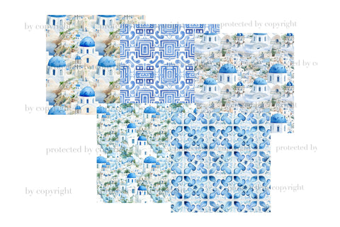 Santorini Seamless Pattern | Travel Digital Paper Digital Pattern GlamArtZhanna 