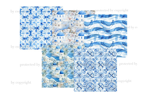 Santorini Seamless Pattern | Travel Digital Paper Digital Pattern GlamArtZhanna 