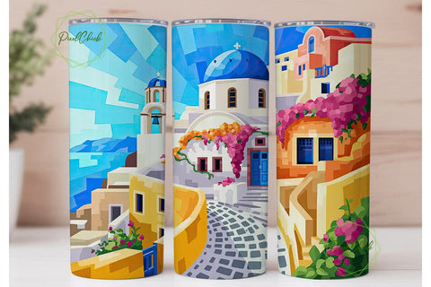 Santorini Village 20oz Tumbler Wrap Sublimation PixelChick 