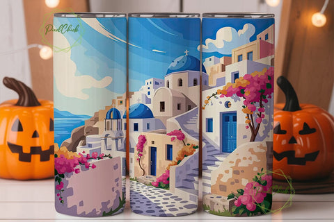 Santorini Village 20oz Tumbler Wrap Sublimation PixelChick 