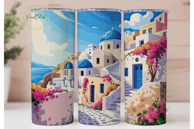 Santorini Village 20oz Tumbler Wrap Sublimation PixelChick 