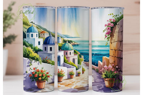 Santorini Watercolor 20oz Tumbler Wrap Sublimation PixelChick 