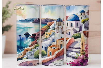 Santorini Watercolor 20oz Tumbler Wrap Sublimation PixelChick 