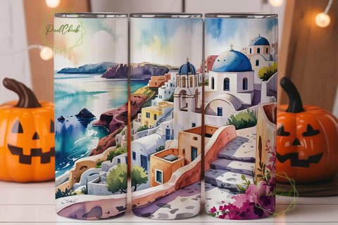 Santorini Watercolor 20oz Tumbler Wrap Sublimation PixelChick 