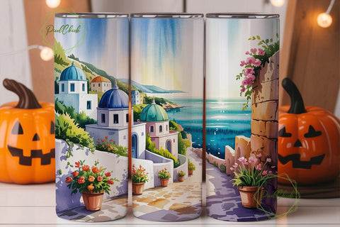 Santorini Watercolor 20oz Tumbler Wrap Sublimation PixelChick 