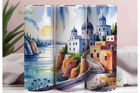 Santorini Watercolor 20oz Tumbler Wrap Sublimation PixelChick 