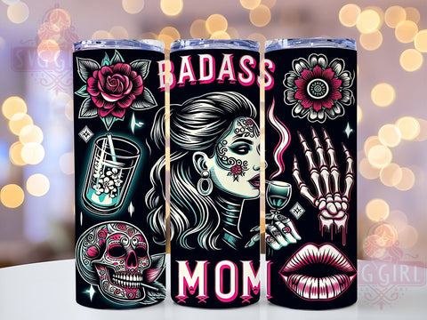 Sarcastic Badass Mom 20oz Tumbler Wrap Sublimation Design, Straight Tapered Tumbler Wrap, Floral Tattoo Woman Tumbler Png, Instant Digital Download Sublimation SvggirlplusArt 
