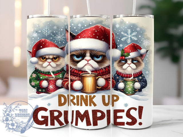 Sarcastic Christmas, Grumpy Cats, Tumbler Design, Sublimation PNG, 20 oz Tumbler, Funny Cat Gift, Holiday Drinkware, Cat Lover Gift Sublimation ToriDesigns 
