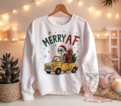 Sarcastic Christmas, Merry AF, Skeleton PNG, Sublimation Design, Holiday Humor, Digital Download, Funny Christmas, Skeleton Art Sublimation Lara' s Designs 
