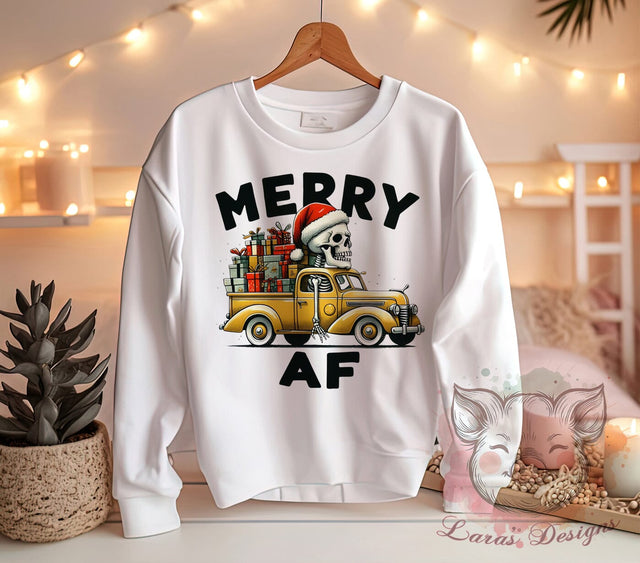 Sarcastic Christmas, Merry AF, Skeleton PNG, Sublimation Design, Holiday Humor, Digital Download, Funny Christmas, Skeleton Art Sublimation Lara' s Designs 
