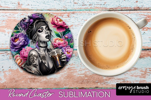 Sarcastic Coaster Sublimation - Sassy Girl Round Coaster Sublimation OrangeBrushStudio 