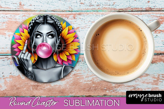 Sarcastic Coaster Sublimation - Sassy Girl Round Coaster Sublimation OrangeBrushStudio 