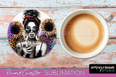 Sarcastic Coaster Sublimation - Sassy Girl Round Coaster Sublimation OrangeBrushStudio 