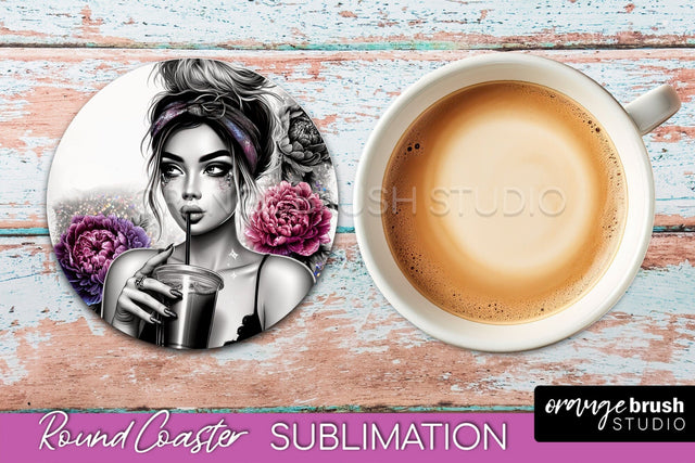 Sarcastic Coaster Sublimation - Sassy Girl Round Coaster Sublimation OrangeBrushStudio 