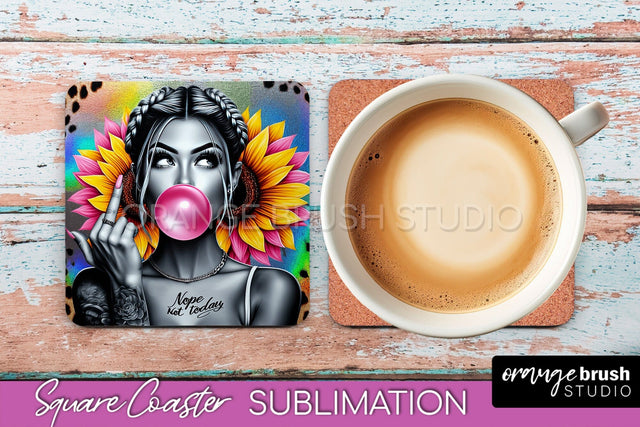 Sarcastic Coaster Sublimation - Sassy Girl Square Coaster Sublimation OrangeBrushStudio 