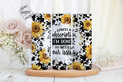 Sarcastic Cowhide Sunflower 20oz Skinny Tumbler Wrap Sublimation Funny Quotes Instant Digital Download Sarcastic sayings design template Sublimation sassyprint 