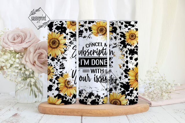 Sarcastic Cowhide Sunflower 20oz Skinny Tumbler Wrap Sublimation Funny Quotes Instant Digital Download Sarcastic sayings design template Sublimation sassyprint 