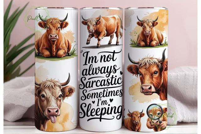 Sarcastic Highland Cow 20oz Tumbler Wrap Sublimation PixelChick 