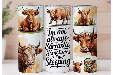 Sarcastic Highland Cow 20oz Tumbler Wrap Sublimation PixelChick 