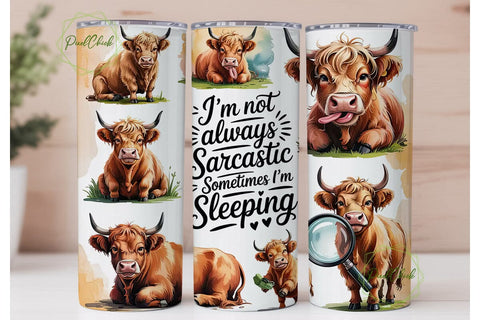 Sarcastic Highland Cow 20oz Tumbler Wrap Sublimation PixelChick 