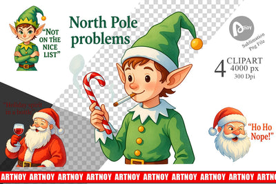 Sarcastic Santa Elves Clipart Sublimation artnoy 