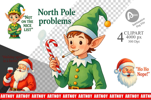 Sarcastic Santa Elves Clipart Sublimation artnoy 