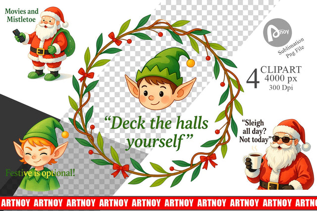 Sarcastic Santa Elves Clipart Sublimation artnoy 