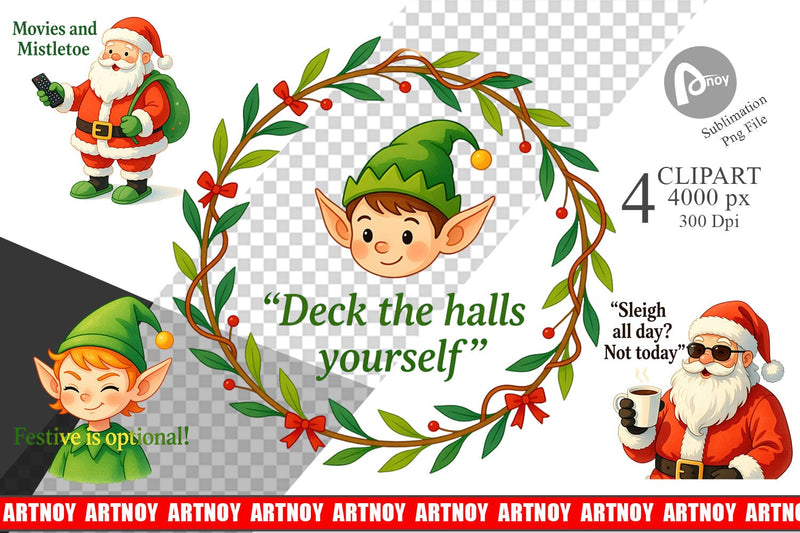 Sarcastic Santa Elves Clipart Sublimation artnoy 