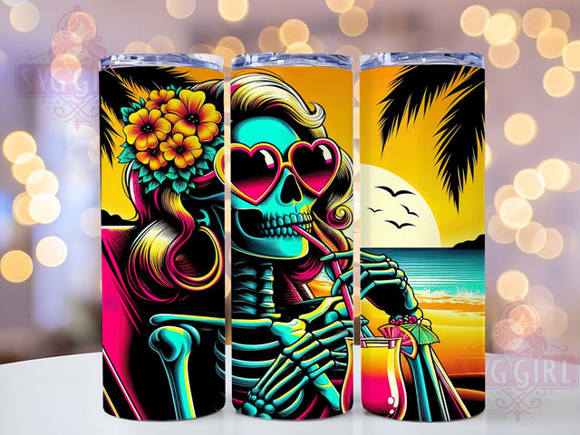 Sarcastic Skeleton Beach Tumbler Wrap, Beach Lover Wrap, 20oz Tumbler Sublimation, Funny Skeleton Beach Design, Tropical Gothic Tumbler, Retro Summer Vibes, Dark Humor Beach Art Sublimation SvggirlplusArt 