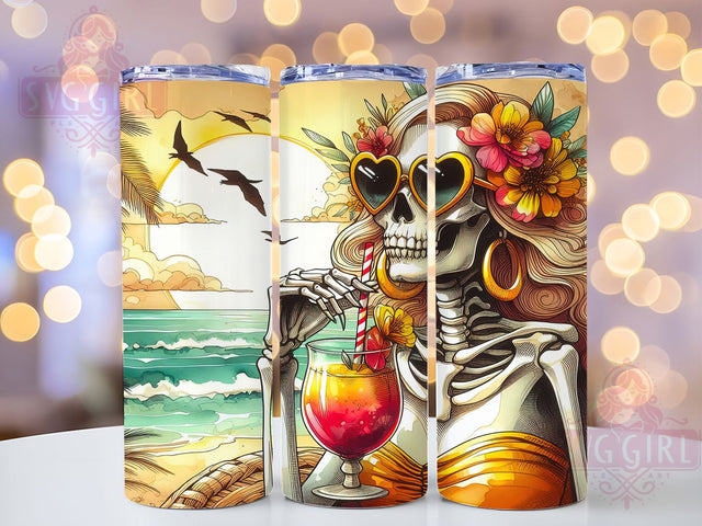 Sarcastic Skeleton Beach Tumbler Wrap, Beach Lover Wrap, 20oz Tumbler Sublimation, Funny Skeleton Beach Design, Tropical Gothic Tumbler, Retro Summer Vibes, Dark Humor Beach Art Sublimation SvggirlplusArt 