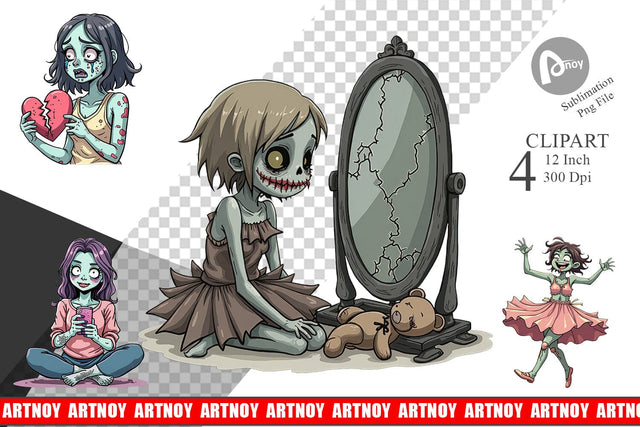 Sarcastic Zombie Girls Clipart Sublimation artnoy 