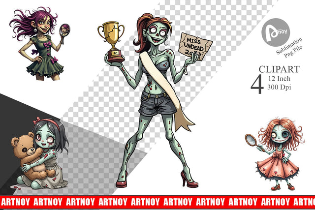 Sarcastic Zombie Girls Clipart Sublimation artnoy 