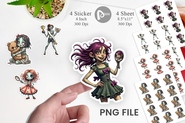 Sarcastic Zombie Girls Sticker Sublimation artnoy 