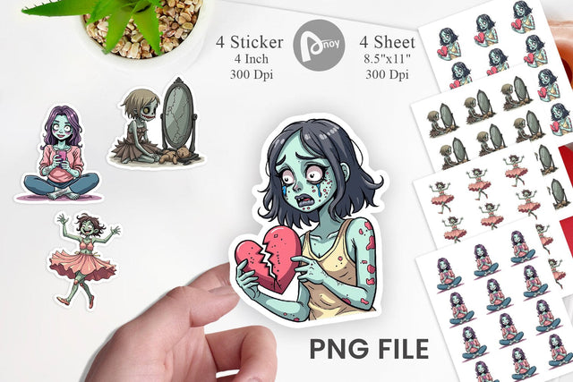 Sarcastic Zombie Girls Sticker Sublimation artnoy 