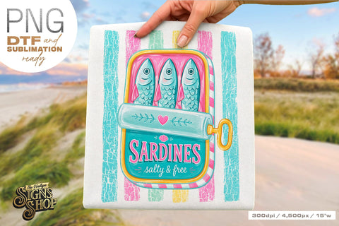Sardines Salty & Free PNG, Coastal Summer Beach Design Sublimation The Vintage Signs Shop 
