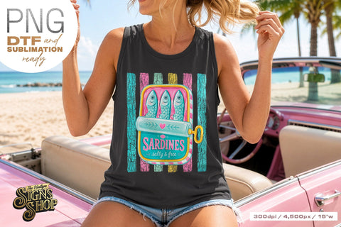 Sardines Salty & Free PNG, Coastal Summer Beach Design Sublimation The Vintage Signs Shop 