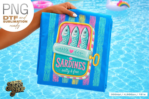 Sardines Salty & Free PNG, Coastal Summer Beach Design Sublimation The Vintage Signs Shop 