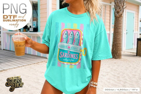 Sardines Salty & Free PNG, Coastal Summer Beach Design Sublimation The Vintage Signs Shop 