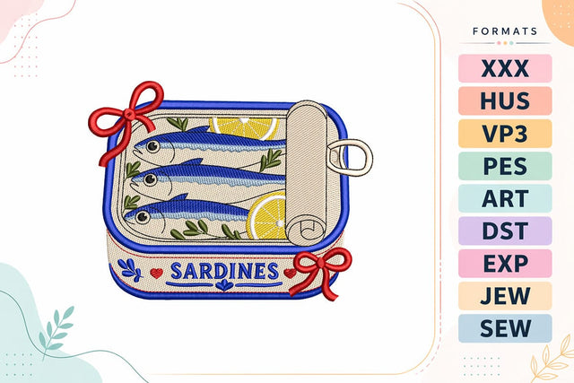 Sardines Tin Embroidery Design | Coastal Seafood Summer Motif Embroidery/Applique DESIGNS sg embroidery 